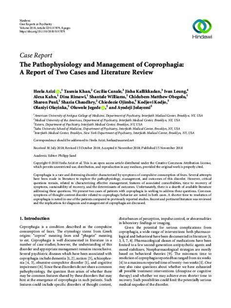 coprofolia|Coprophilia and Coprophagia: A Literature Review